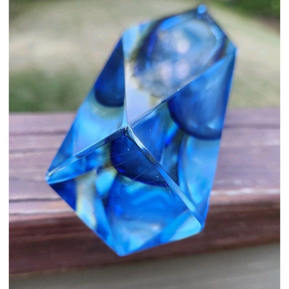 Murano Mandruzzato Sommerso Faceted Glass Blue Gold Layer Vase Italy Vintage 6.5 - Picture 5 of 10